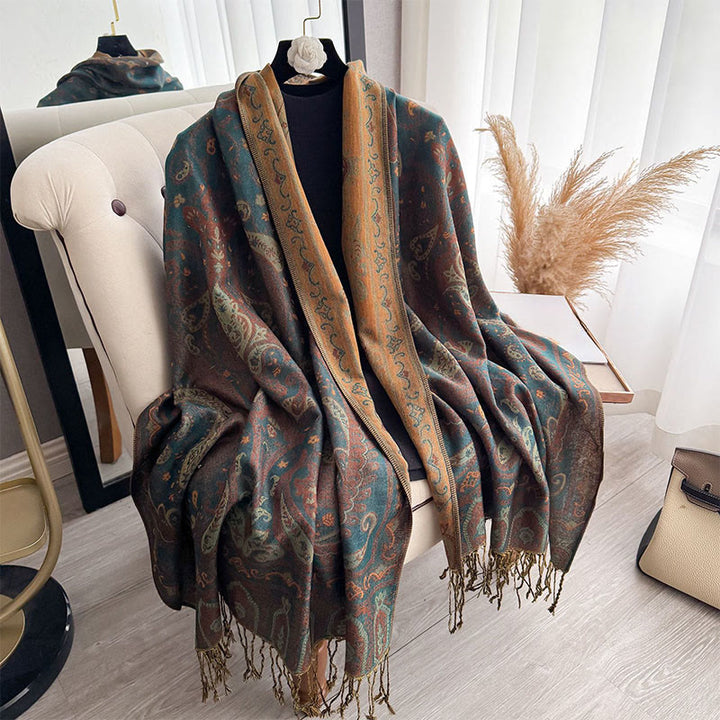 Buddha Stones春の花柄ペイズリー柄スカーフショール タッセル付き - image 2