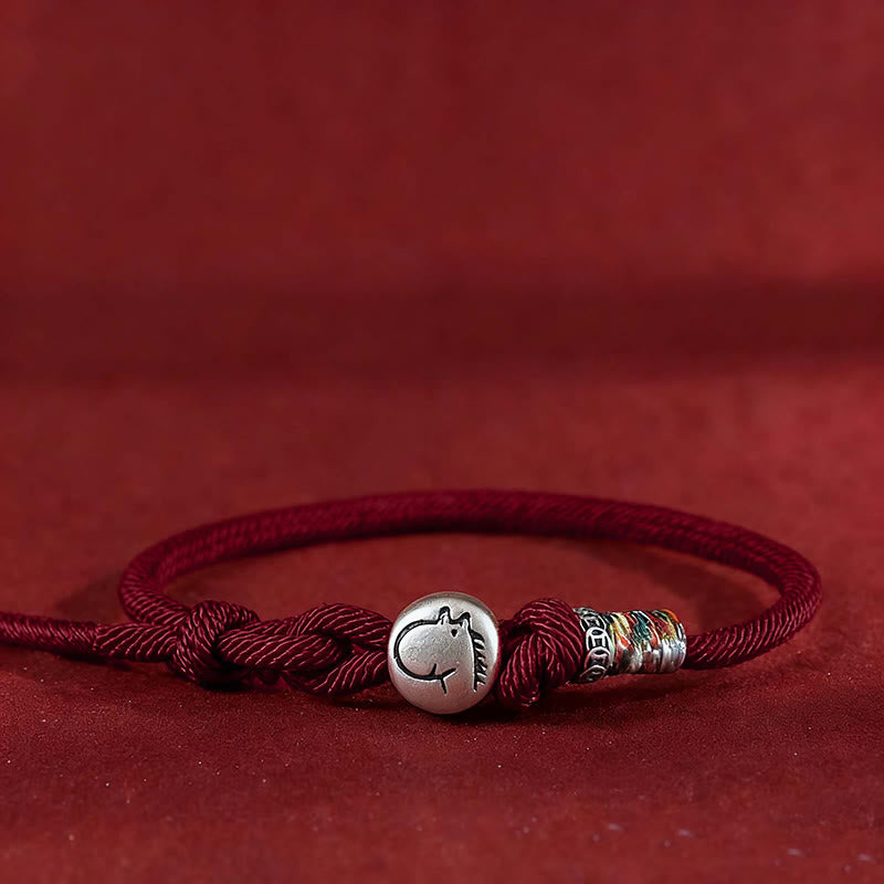 Buddha Stones馬年 999 スターリングシルバー 銅貨 ロープ編み守護ブレスレット - ダークレッド - 18~20cm - image 9