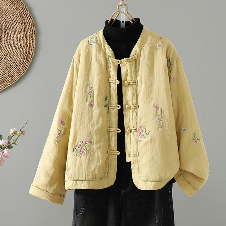 Buddha Stonesの花刺繍レディース長袖コットンパッド入りジャケット(ポケット付き) - カーキ - US8-10,UK/AU12-14,EU40-42 (2XL) - image 12