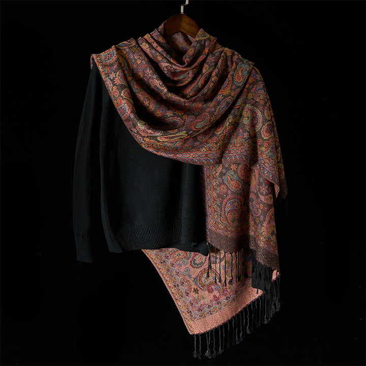 Buddha Stones春 紫 カシューナッツ 花柄 タッセル ソフト スカーフ ショール - image 1