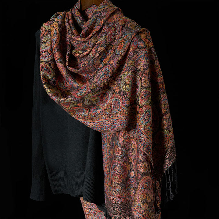 Buddha Stones春 紫 カシューナッツ 花柄 タッセル ソフト スカーフ ショール - image 3