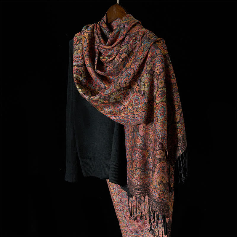 Buddha Stones春 紫 カシューナッツ 花柄 タッセル ソフト スカーフ ショール - image 2