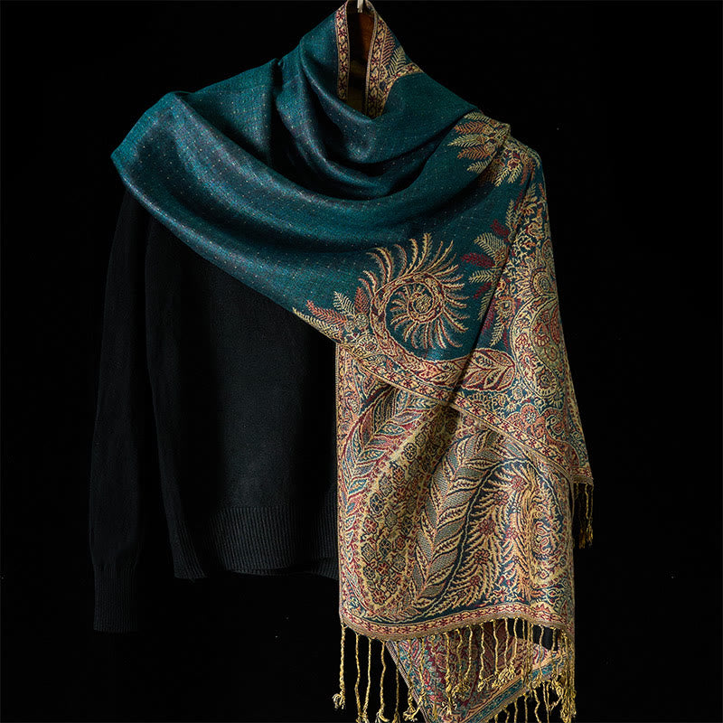 Buddha Stones春 長い葉 花柄 タッセル ソフト スカーフ ショール - image 1