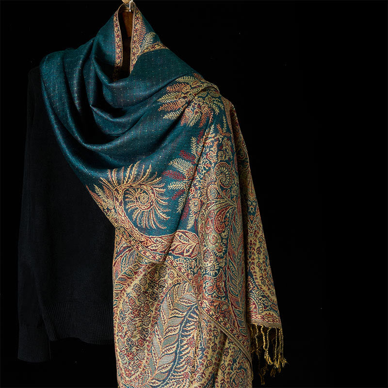 Buddha Stones春 長い葉 花柄 タッセル ソフト スカーフ ショール - キャデットブルー - 175×70cm - image 0