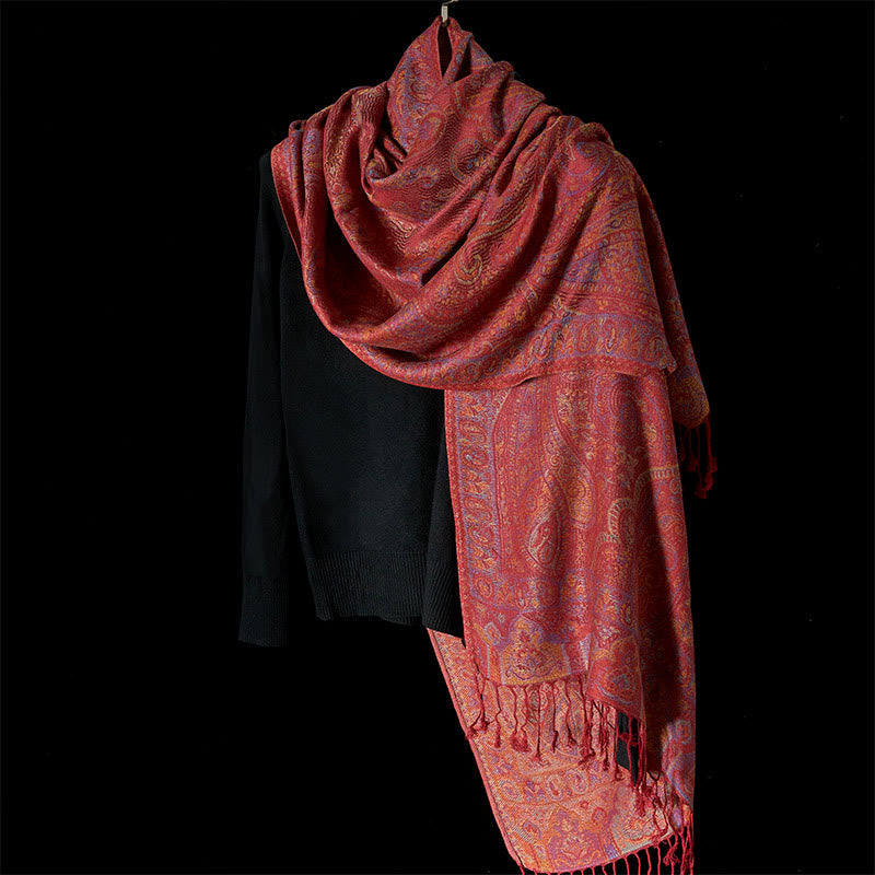 Buddha Stones春 カシューナッツ フラワー ストライプ柄 タッセル 心地よいスカーフ ショール - image 2