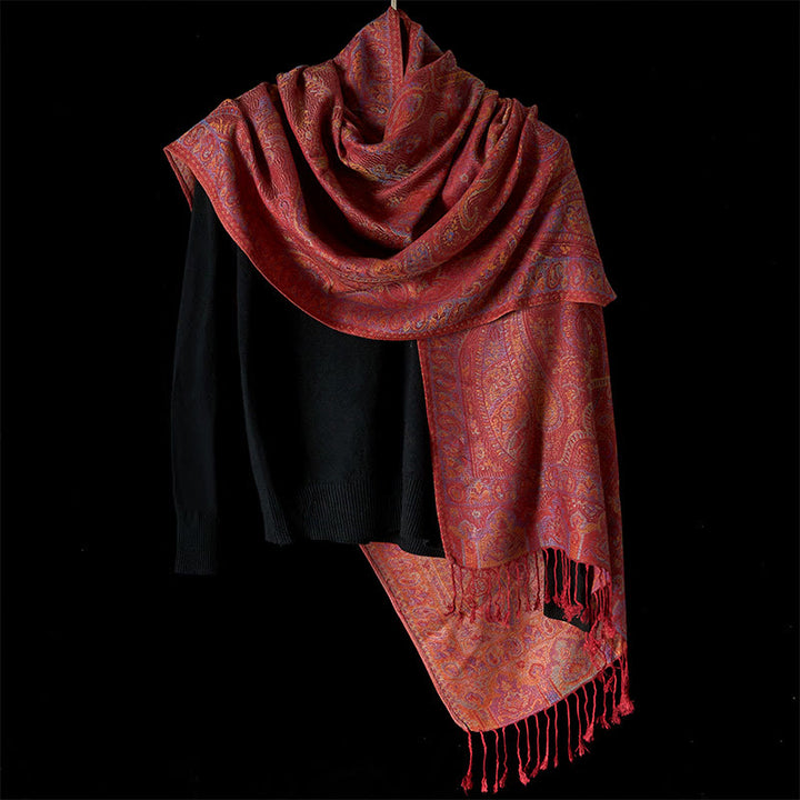 Buddha Stones春 カシューナッツ フラワー ストライプ柄 タッセル 心地よいスカーフ ショール - image 1