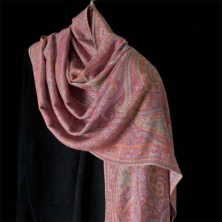 Buddha Stones春 カシューナッツ フラワー ストライプ柄 タッセル 心地よいスカーフ ショール - ラベンダーブラッシュ - 178×70cm - image 6