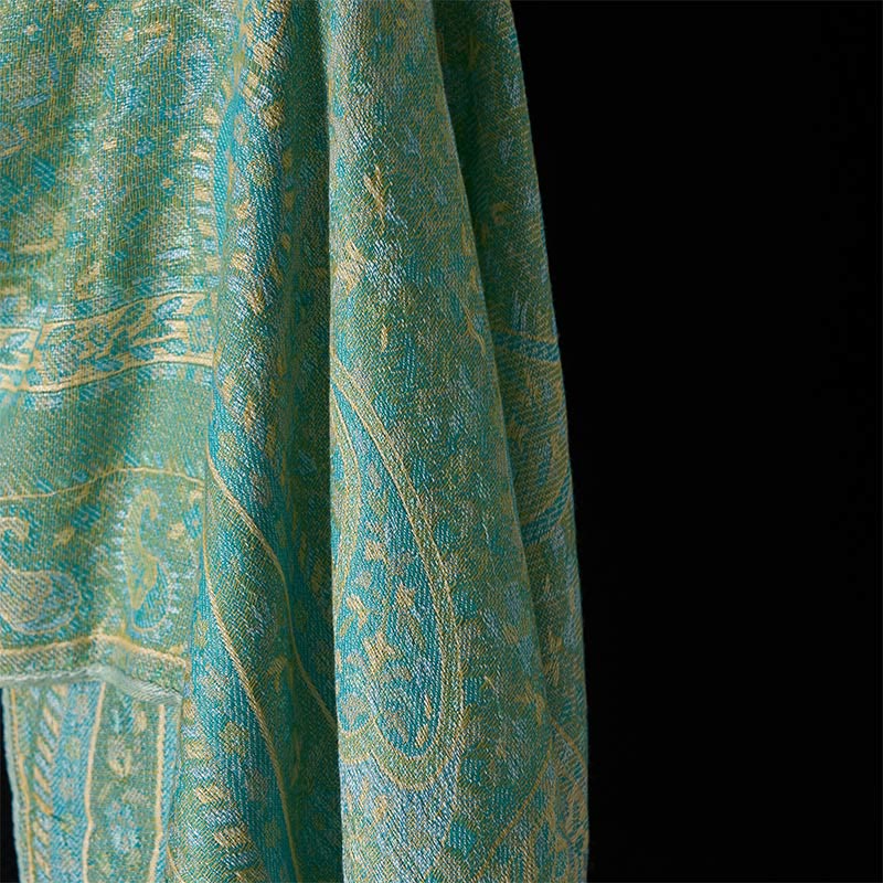 Buddha Stones春 グリーン カシューナッツフラワー 幾何学模様 ストライプ柄 タッセル 心地よいスカーフ ショール - image 11