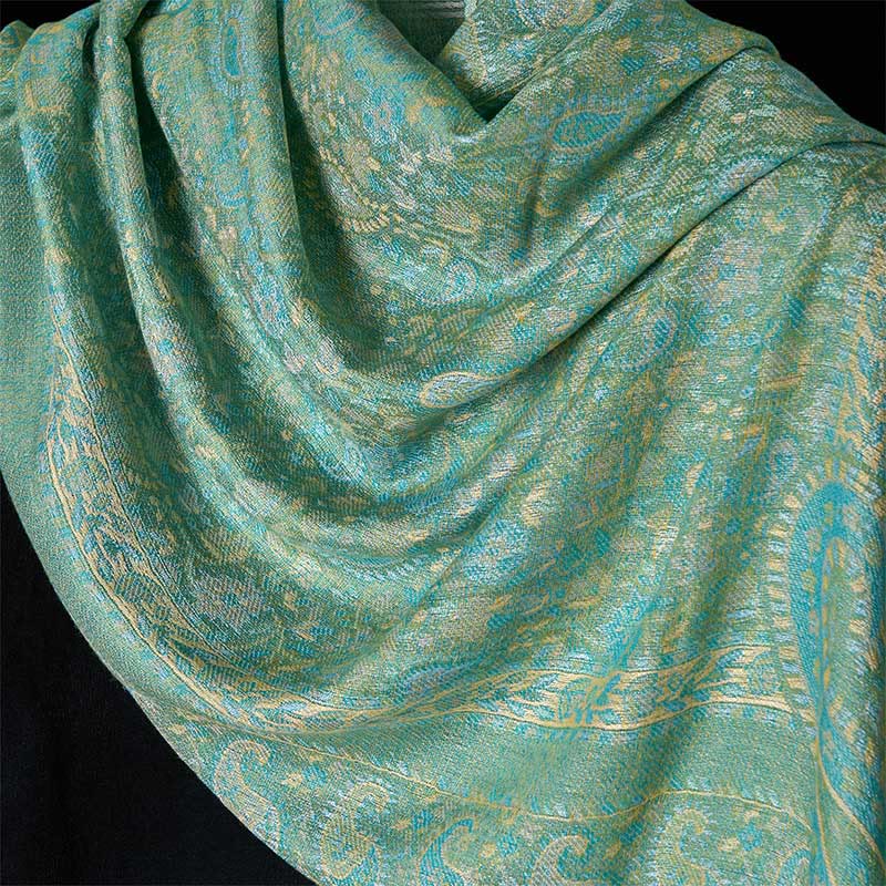 Buddha Stones春 グリーン カシューナッツフラワー 幾何学模様 ストライプ柄 タッセル 心地よいスカーフ ショール - image 10