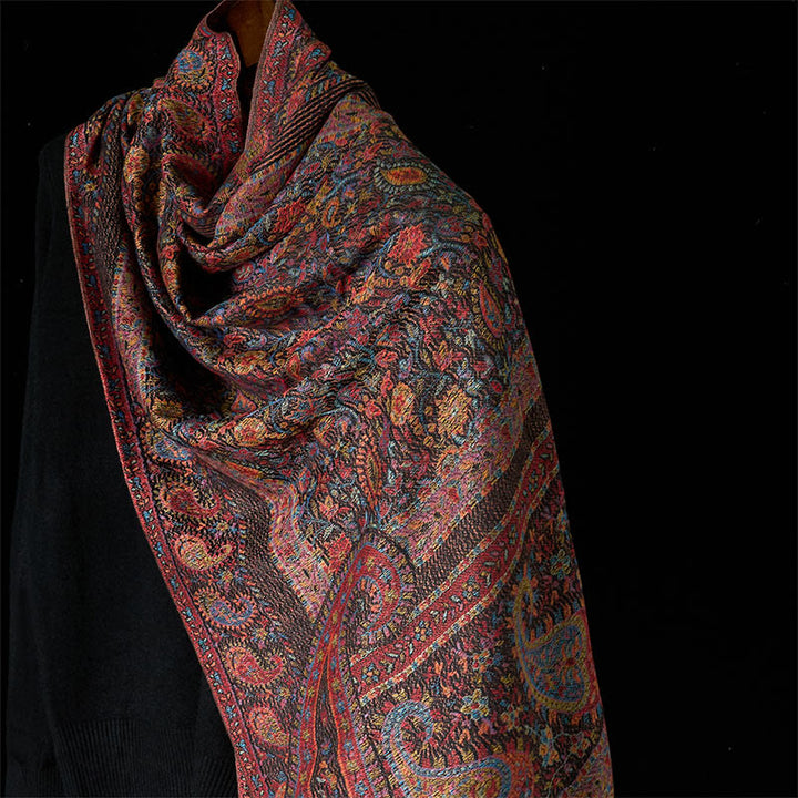 Buddha Stones春 ブラウン カシューナッツ 花 葉 柄 タッセル ソフト スカーフ ショール - シエナ 170×70cm - image 0