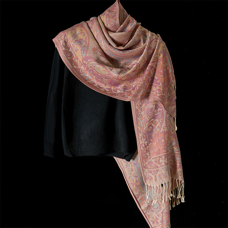 Buddha Stones春 カシューナッツの花 つる模様 タッセル ソフト スカーフ ショール - image 1