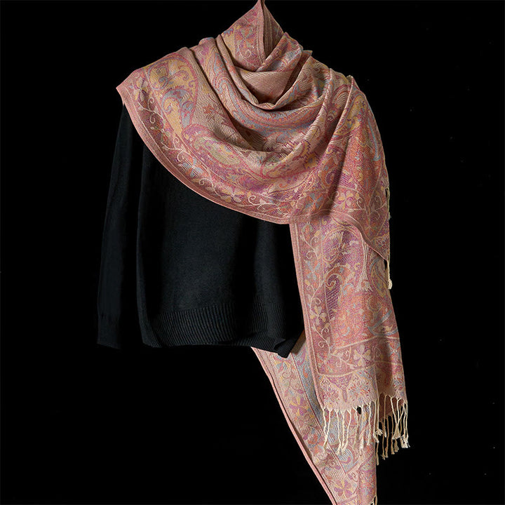 Buddha Stones春 カシューナッツの花 つる模様 タッセル ソフト スカーフ ショール - image 1