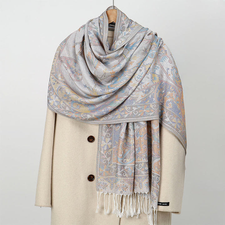 Buddha Stones春 カシューナッツの花 つる模様 タッセル ソフト スカーフ ショール - ゲインズボロ - 184×70cm - image 6