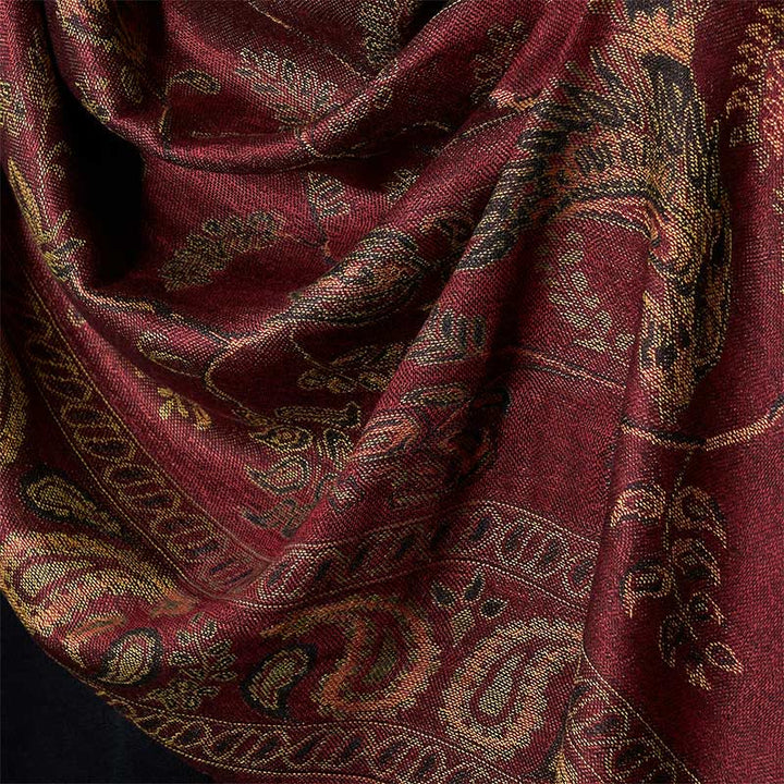 Buddha Stones春 マルーン カシューフラワー 花柄 葉柄 タッセル ソフト スカーフ ショール - image 3