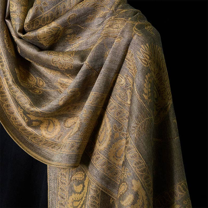 Buddha Stones春 ダークカーキ カシューナッツ 花 葉 柄 タッセル ソフト スカーフ ショール - image 3