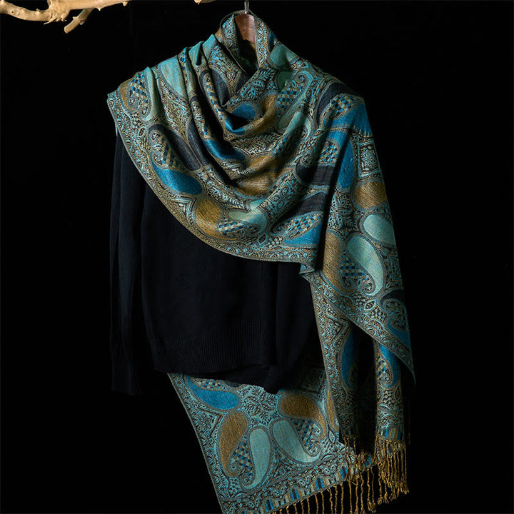 Buddha Stones秋 カシューナッツフラワー 幾何学模様 タッセル 心地よいスカーフ ショール - image 2