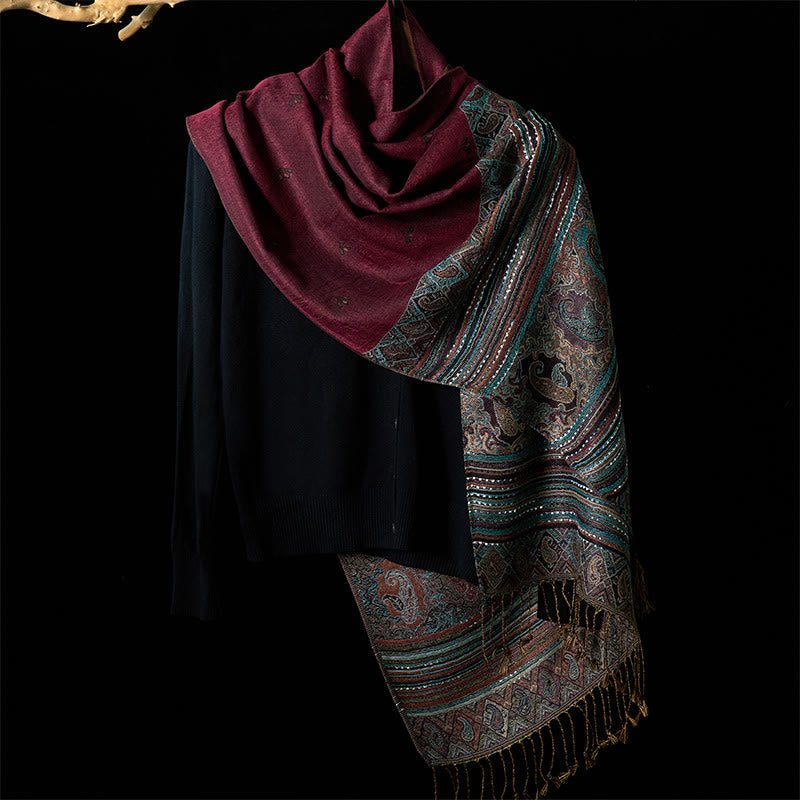 Buddha Stones春 カシューフラワー ストライプ 幾何学模様 タッセル ソフトスカーフ ショール - image 7