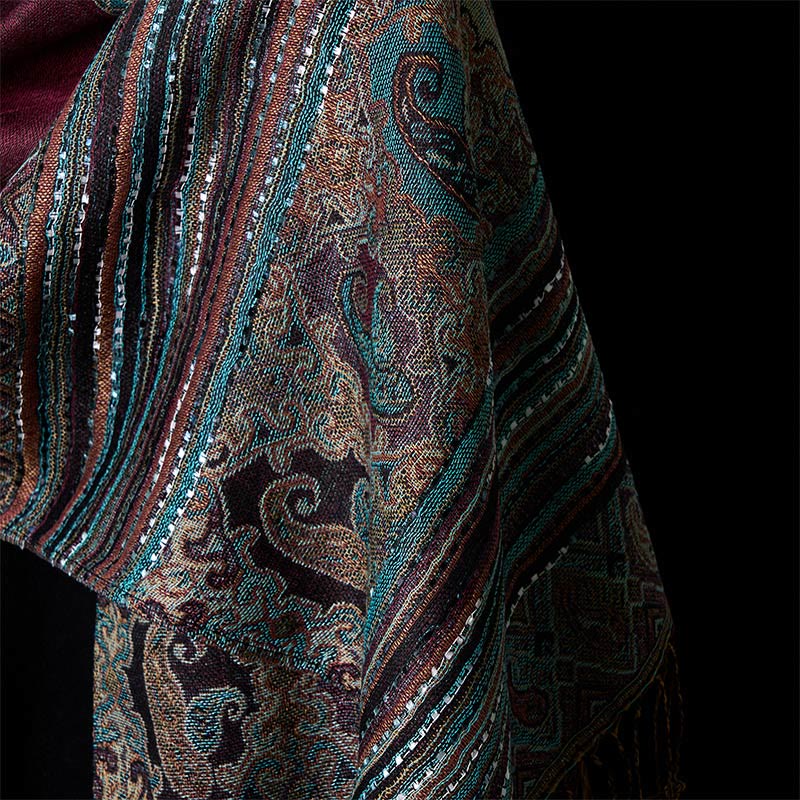 Buddha Stones春 カシューフラワー ストライプ 幾何学模様 タッセル ソフトスカーフ ショール - image 10