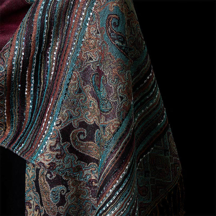 Buddha Stones春 カシューフラワー ストライプ 幾何学模様 タッセル ソフトスカーフ ショール - image 10