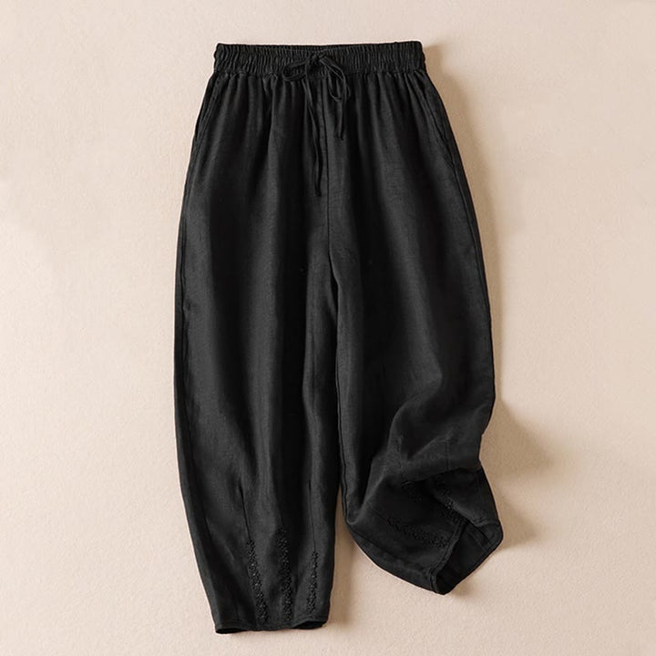 レディース ハーレムパンツ スモールフラワー刺繍 コットンリネン ポケット付き 夏用 Buddha Stones - 黒 - US8-10,UK/AU12-14,EU40-42 (2XL) - image 36