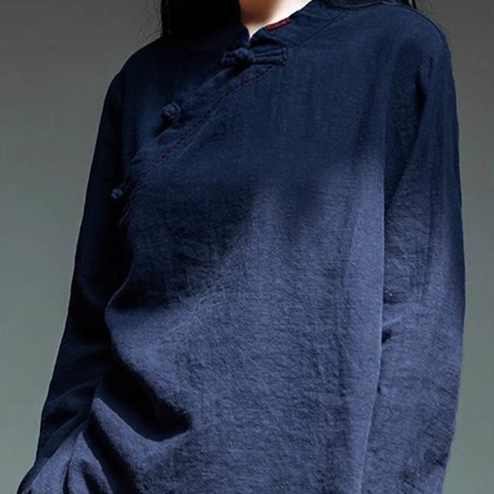 Buddha Stones斜め襟結びボタンゆったりリネン服 - image 21