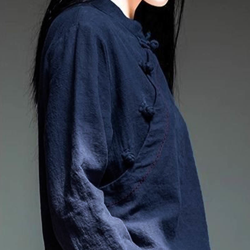 Buddha Stones斜め襟結びボタンゆったりリネン服 - image 15