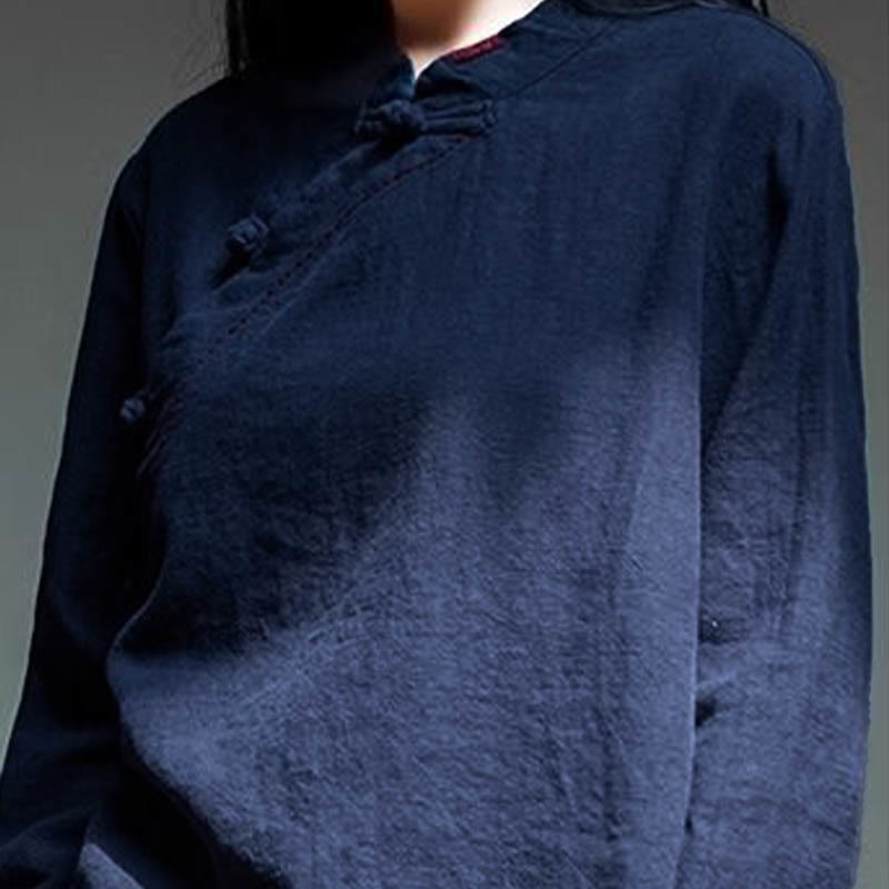 Buddha Stones斜め襟結びボタンゆったりリネン服 - image 18