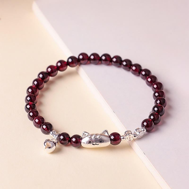 Buddha Stones 999スターリングシルバー 天然猫の頭モチーフガーネットプロテクションビーズブレスレット - image 16
