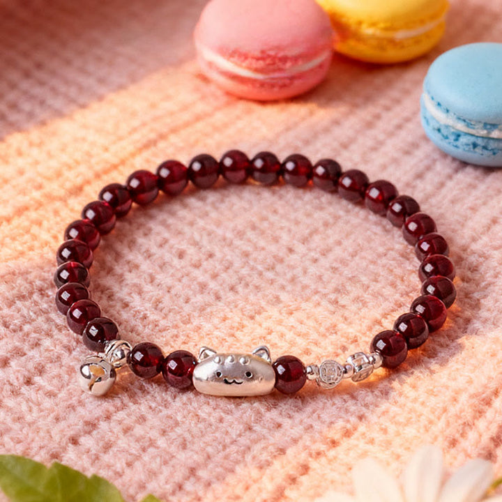 Buddha Stones 999スターリングシルバー 天然猫の頭モチーフガーネットプロテクションビーズブレスレット - image 17