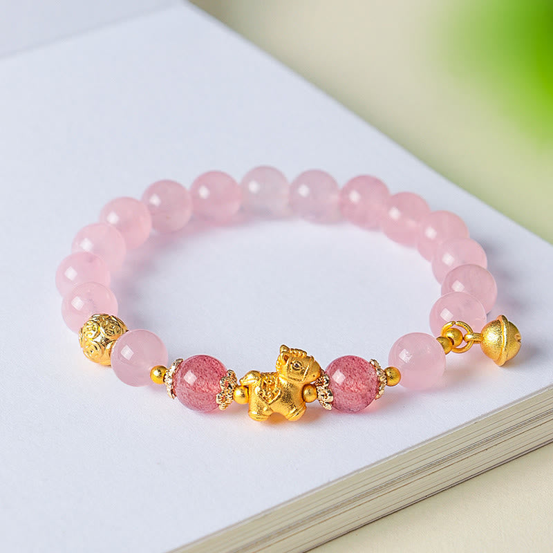 Buddha Stones馬年 8mm シトリン ピンククリスタル ストロベリークォーツ守護ブレスレット - image 8