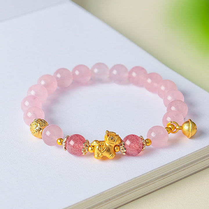 Buddha Stones馬年 8mm シトリン ピンククリスタル ストロベリークォーツ守護ブレスレット - image 8