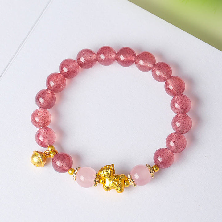 Buddha Stones馬年 8mm シトリン ピンククリスタル ストロベリークォーツ守護ブレスレット - image 13