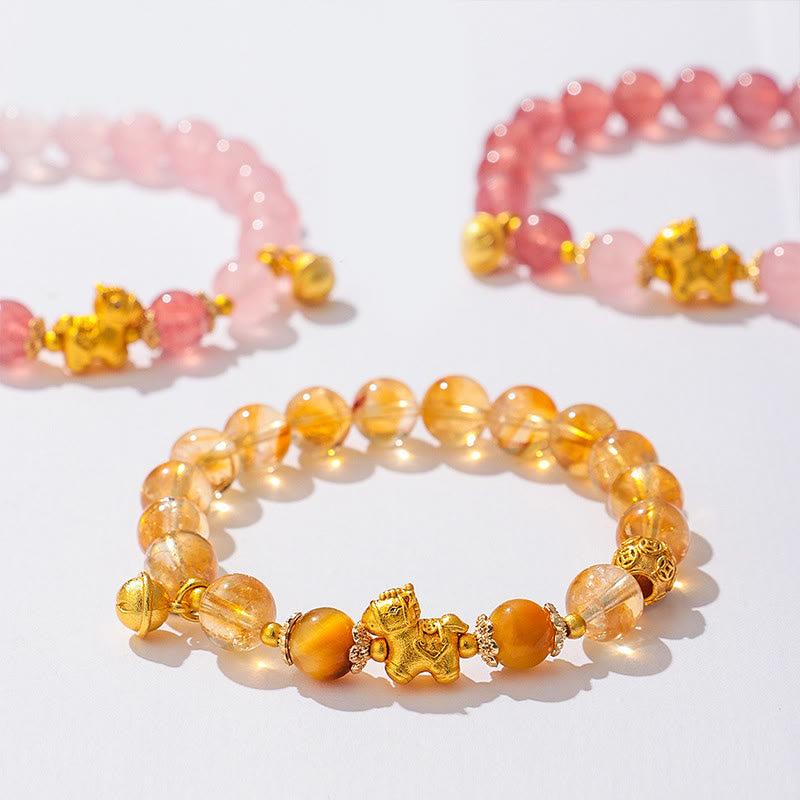 Buddha Stones馬年 8mm シトリン ピンククリスタル ストロベリークォーツ守護ブレスレット - image 16