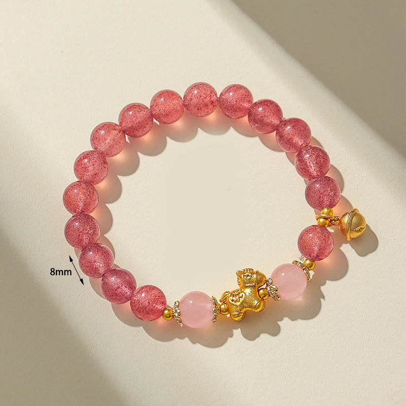 Buddha Stones馬年 8mm シトリン ピンククリスタル ストロベリークォーツ守護ブレスレット - image 12