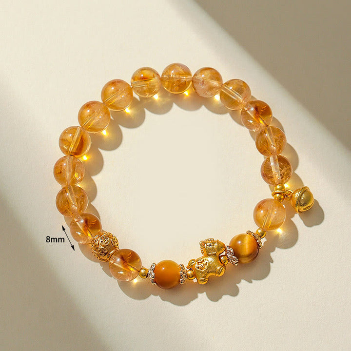 Buddha Stones馬年 8mm シトリン ピンククリスタル ストロベリークォーツ守護ブレスレット - image 2