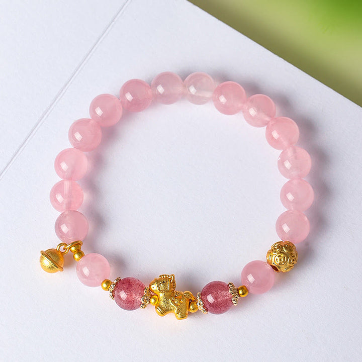 Buddha Stones馬年 8mm シトリン ピンククリスタル ストロベリークォーツ守護ブレスレット - image 7