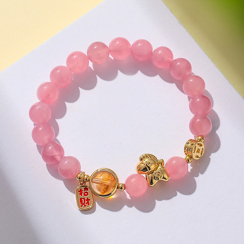 Buddha Stones馬年 天然石 8mm 黒曜石 レッドアゲート ピンククリスタル強さブレスレット - image 14