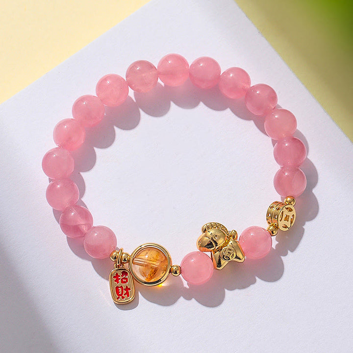 Buddha Stones馬年 天然石 8mm 黒曜石 レッドアゲート ピンククリスタル強さブレスレット - image 14