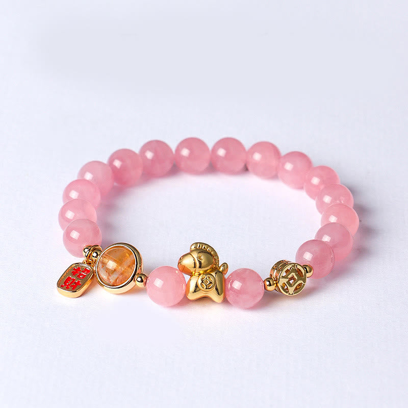 Buddha Stones馬年 天然石 8mm 黒曜石 レッドアゲート ピンククリスタル強さブレスレット - ピンククリスタル(手首周り:13~15cm) - image 10