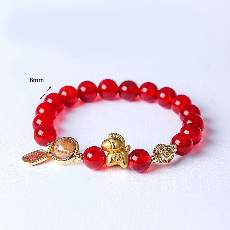 Buddha Stones馬年 天然石 8mm 黒曜石 レッドアゲート ピンククリスタル強さブレスレット - image 6