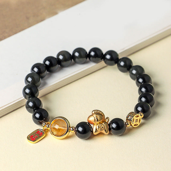 Buddha Stones馬年 天然石 8mm 黒曜石 レッドアゲート ピンククリスタル強さブレスレット - image 2