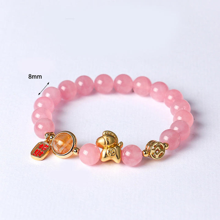 Buddha Stones馬年 天然石 8mm 黒曜石 レッドアゲート ピンククリスタル強さブレスレット - image 11