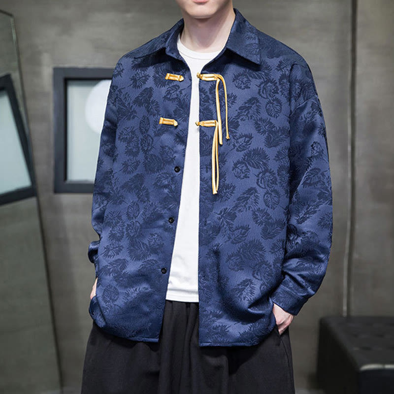 Buddha Stonesカエルボタン 葉柄 長袖 メンズ 唐装 ジャケット - ダークブルー - US/UK/AU50、EU60 (5XL) - image 9