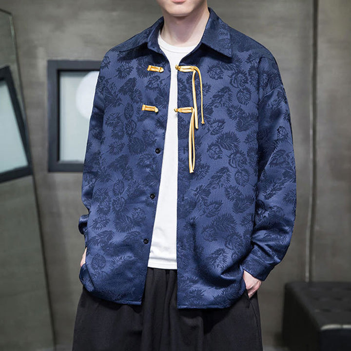 Buddha Stonesカエルボタン 葉柄 長袖 メンズ 唐装 ジャケット - ダークブルー - US/UK/AU50、EU60 (5XL) - image 9