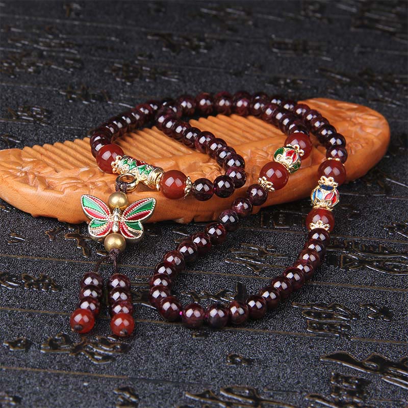 Buddha Stones天然ガーネット 赤瑪瑙 カラフル蝶 浄化 静寂 多層ブレスレット - image 4