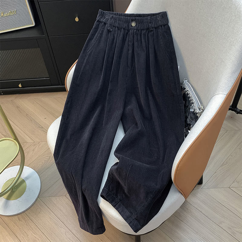 Buddha Stones無地 伸縮性ウエストバンドデザイン レディース ワイドレッグ コーデュロイ コットンパンツ ポケット付き - ディムグレー - US8-10,UK/AU12-14,EU40-42 (2XL) - image 19