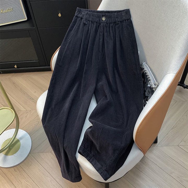 Buddha Stones無地 伸縮性ウエストバンドデザイン レディース ワイドレッグ コーデュロイ コットンパンツ ポケット付き - ディムグレー - US8-10,UK/AU12-14,EU40-42 (2XL) - image 19