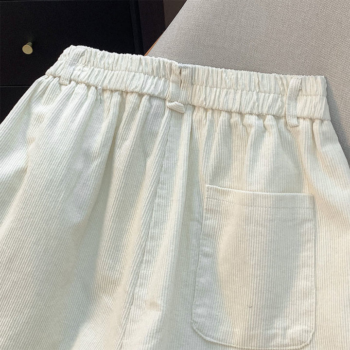 Buddha Stones無地 伸縮性ウエストバンドデザイン レディース ワイドレッグ コーデュロイ コットンパンツ ポケット付き - image 6