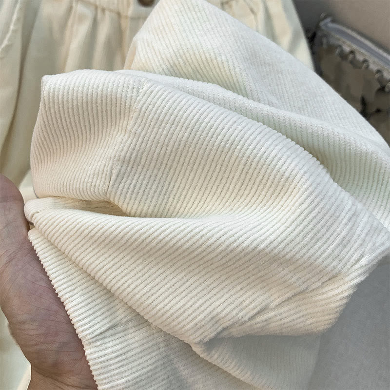 Buddha Stones無地 伸縮性ウエストバンドデザイン レディース ワイドレッグ コーデュロイ コットンパンツ ポケット付き - image 11