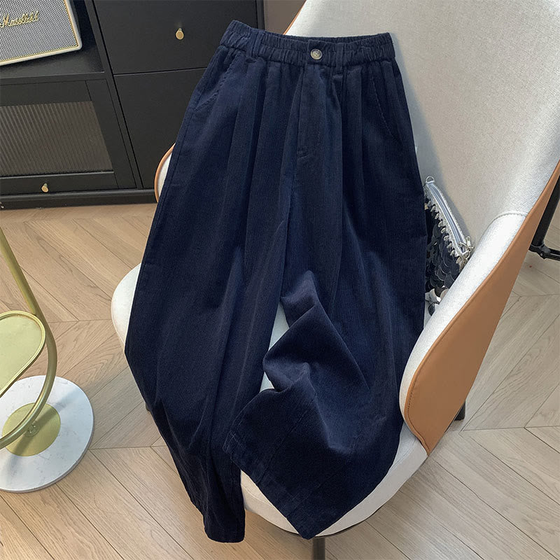 Buddha Stones無地 伸縮性ウエストバンドデザイン レディース ワイドレッグ コーデュロイ コットンパンツ ポケット付き - ミッドナイトブルー - US8-10,UK/AU12-14,EU40-42 (2XL) - image 17